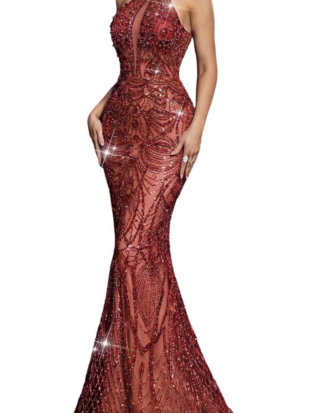 Women Beaded Prom Party Dress Sequin Formal Homecoming Evening Gown size Medium
